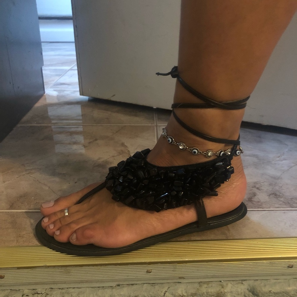 black stone tie up sandals